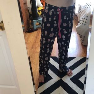 Cosmetic bottle patterned pajama pants